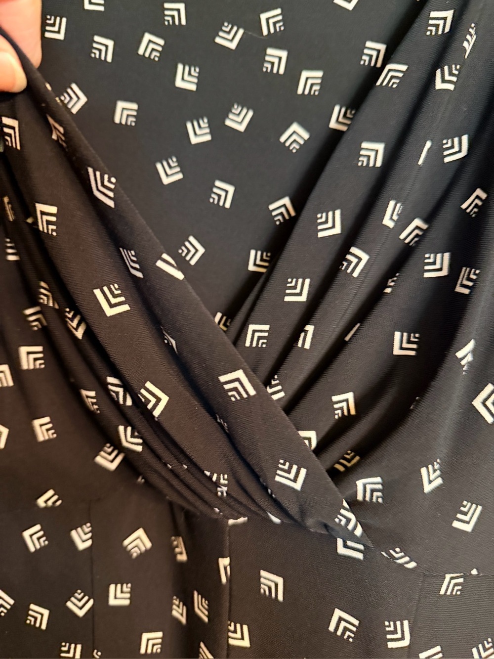 Lauren Ralph Lauren Black White Geometric Faux Wrap Midi Dress Size 16 NWT - Picture 12 of 14